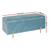 Artiss Storage Ottoman Blanket Box Velvet Chest Toy Foot Stool Couch Bed Blue
