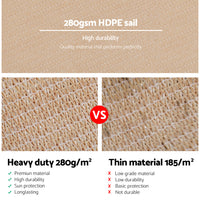 Shade Sail 3x4m Rectangle 280GSM 98% Sand Shade Cloth