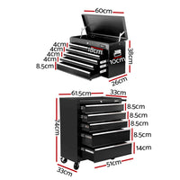 14 Drawers Toolbox Chest Cabinet Mechanic Trolley Garage Tool Storage Box
