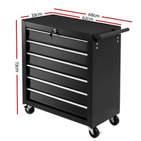 Tool Box Trolley Chest Cabinet 6 Drawers Cart Garage Toolbox Set Black