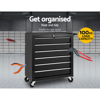 Tool Box Trolley Chest Cabinet 6 Drawers Cart Garage Toolbox Set Black