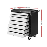 Tool Chest and Trolley Box Cabinet 7 Drawers Cart Garage Storage Black and Silver