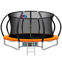 12FT Trampoline for Kids w/ Ladder Enclosure Safety Net Rebounder Orange