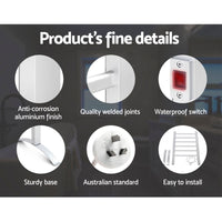 Electric Heated Towel Rail Rack 6 Bars Freestanding Clothes Dry Warmer