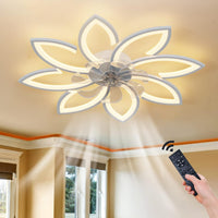 Modern Ceiling Light Fan, Low Profile, 6 Wind Speed, 3 Color (90cm, White)