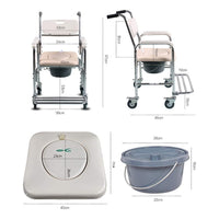 Mobile Shower Toilet Commode Chair Bathroom Aluminum Bedside Footrest Wheelchair