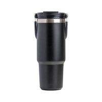 900ML Black Stainless Steel Travel Mug with Leak-proof 2-in-1 Straw and Sip Lid, Vacuum Insulated Coffee Mug for Car, Office, Perfect Gifts, Keeps Liquids Hot or Cold