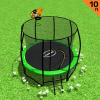 10ft Outdoor Trampoline With Safety Enclosure Pad Ladder Basketball Hoop Set Green
