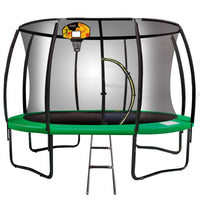 10ft Outdoor Trampoline With Safety Enclosure Pad Ladder Basketball Hoop Set Green