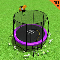 10ft Outdoor Trampoline With Safety Enclosure Pad Ladder Basketball Hoop Set Purple