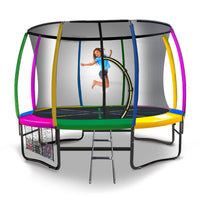 10ft Outdoor Trampoline Kids Children With Safety Enclosure Pad Mat Ladder - Rainbow