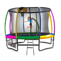 10ft Outdoor Trampoline Kids Children With Safety Enclosure Pad Mat Ladder Basketball Hoop Set - Rainbow