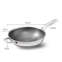 304 Stainless Steel 32cm Non-Stick Stir Fry Cooking Kitchen Wok Pan without Lid Honeycomb Double Sided