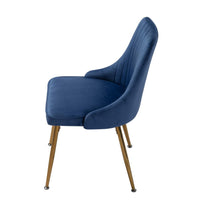 Viva Forever Set of 2 Blue Velvet Dining Chairs   Art Deco Design with Gold Metal Legs