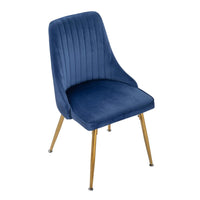 Viva Forever Set of 2 Blue Velvet Dining Chairs   Art Deco Design with Gold Metal Legs