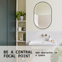 2 Set Wall Mirror Oval Aluminum Frame Bathroom 50x75cm BLACK