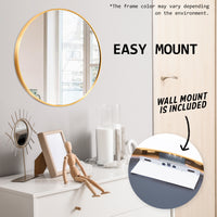 2 Set Wall Mirror Round Aluminum Frame Bathroom 60cm GOLD