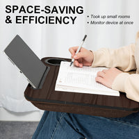 Lap Desk Laptop Stand Phone Tablet Cup Holder Cushioned Lapdesk Arc IRON GREY OAK