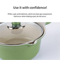 Sauce Pot Frying Pan w/ a Lid Set Non-Stick Stone Induction IH Frypan 16cm OLIVE