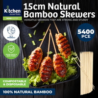 Home Master 5400PCE Bamboo Skewers Eco Friendly Strong Sturdy Durable 15cm