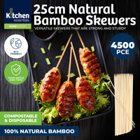 Home Master 4500PCE Bamboo Skewers Eco Friendly Sturdy Strong Durable 25cm