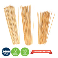 Home Master 3600PCE Bamboo Skewers Variety Pack 3 Convenient Sizes 25 - 30cm