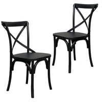 Rustica 2pc Set Dining Chair X-Back Solid Timber Wood Seat Black