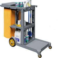 Commercial Hotel Restaurant Cleaning Cart 3-Shelf Commercial Janitorial Cart Housekeeping Cart