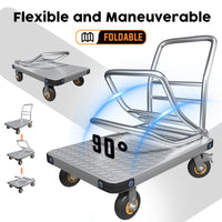 1000KG Capacity Heavy Duty Foldable Platform Truck Flatbed Push Cart Steel Dolly Trolley Cart Brake