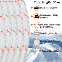 12mm 10m Safety Climbing Rope Nylon Rock Static Outdoor Boat Anchor Marine Rope Dock Lines Rope