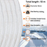 8mm 10m Safety Climbing Rope Nylon Rock Static Outdoor Boat Anchor Marine Rope Dock Lines Rope