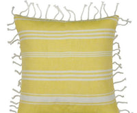 Fresh Yellow & White Striped Cushion Cover with knotted edging