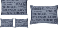 Pack of 4 Denim Sunshine Wording Cushion Cover Cruises, Caribbean, Love etc