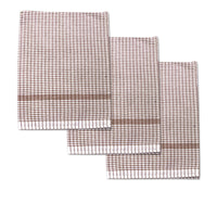 Set of 3 Jumbo Cotton Checkered Tea Towels 60 x 90 cm Brown