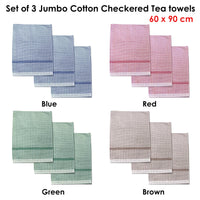 Set of 3 Jumbo Cotton Checkered Tea Towels 60 x 90 cm Green