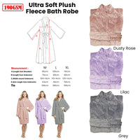 190GSM Ultra Soft Plush Fleece Bath Robe Grey M