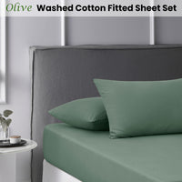 Accessorize Olive Washed Cotton Fitted Sheet Set King Single