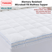 Cloudland 750GSM Memory Resistant Microball Fill Mattress Topper King Single
