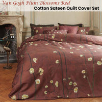 Bedding House Van Gogh Plum Blossoms Red Cotton Sateen Quilt Cover Set Queen
