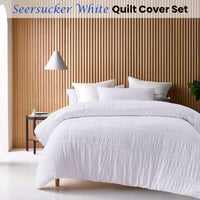 Accessorize Seersucker White Cotton Quilt Cover Set Double