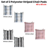 Set of 2 Outdoor Polyester Striped Chair Pads 40 x 40cm White Black