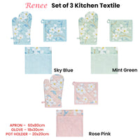 Set of 3 Renee Cotton Cover Kitchen Textile Mint Green