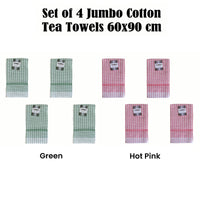 Set of 4 Cotton Checkered Jumbo Tea Towels 60x90cm Hot Pink
