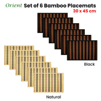 Set of 6 Orient Bamboo Table Placemats 30 x 45cm Black
