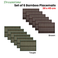 Set of 6 Dreamtime Bamboo Table Placemats 30 x 45cm Taupe
