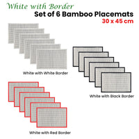 Set of 6 Bamboo Table Placemats White with Red Border 30 x 45cm