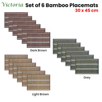 Set of 6 Victoria Bamboo Table Placemats 30 x 45cm Grey/Silver