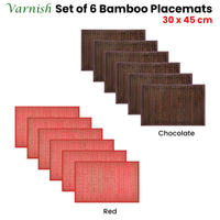 Set of 6 Varnish Bamboo Table Placemats 30 x 45cm Red