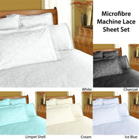 Shangri La Microfibre Machine Lace Sheet Set Cream Queen