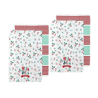 Ladelle Joyful Holly Jolly Christmas Set of 4 Cotton Kitchen Towels 45 x 70 cm